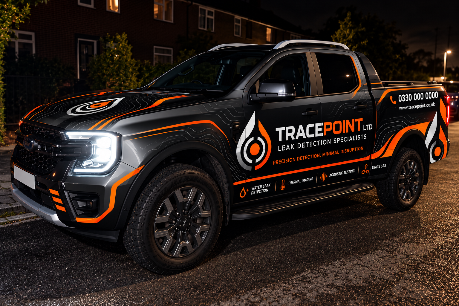 Tracepoint leak detection van with thermal and acoustic equipment